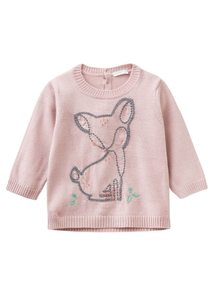 Benetton Tricot Sweater with Embroidered Animal